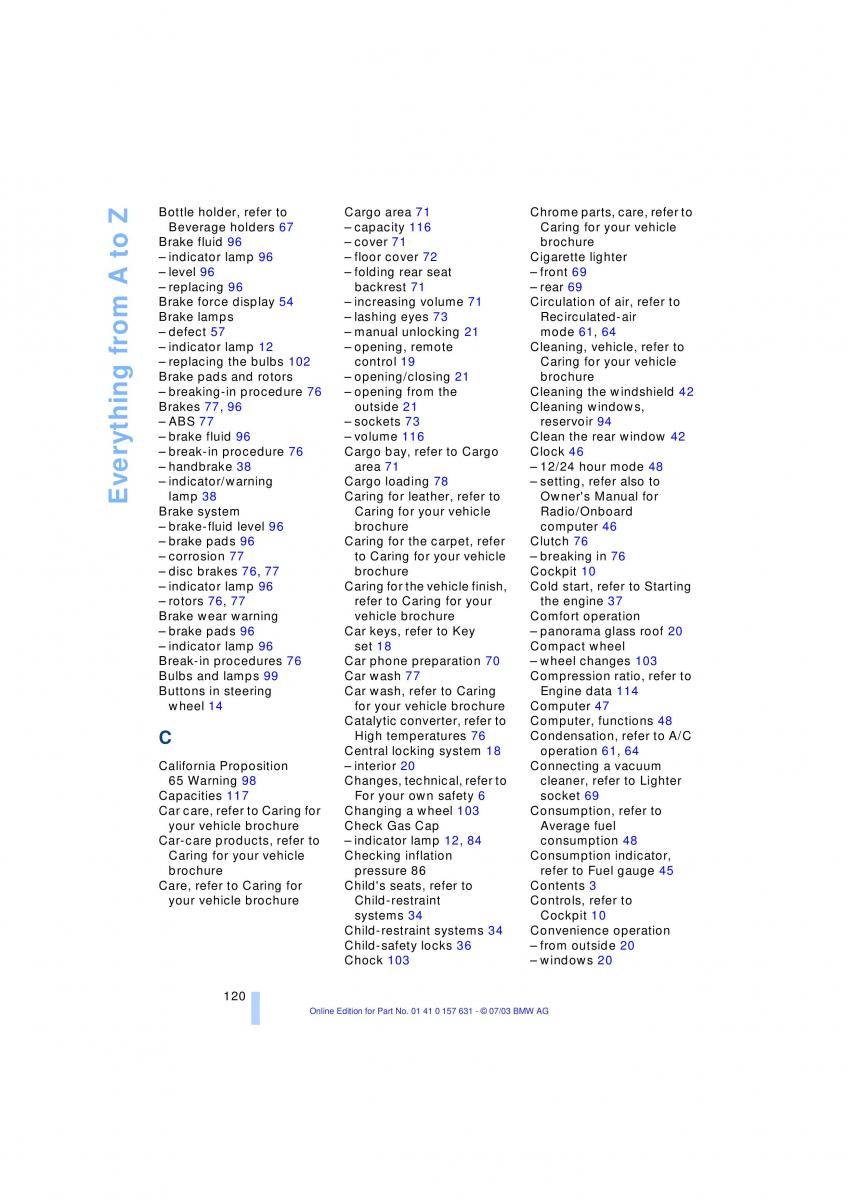 BMW X3 E83 owners manual / page 122