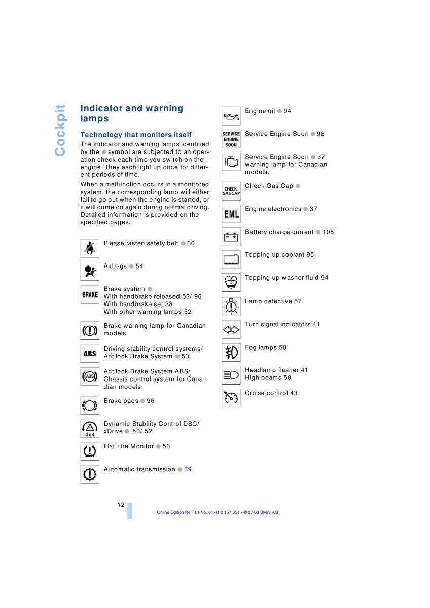 BMW X3 E83 owners manual / page 14