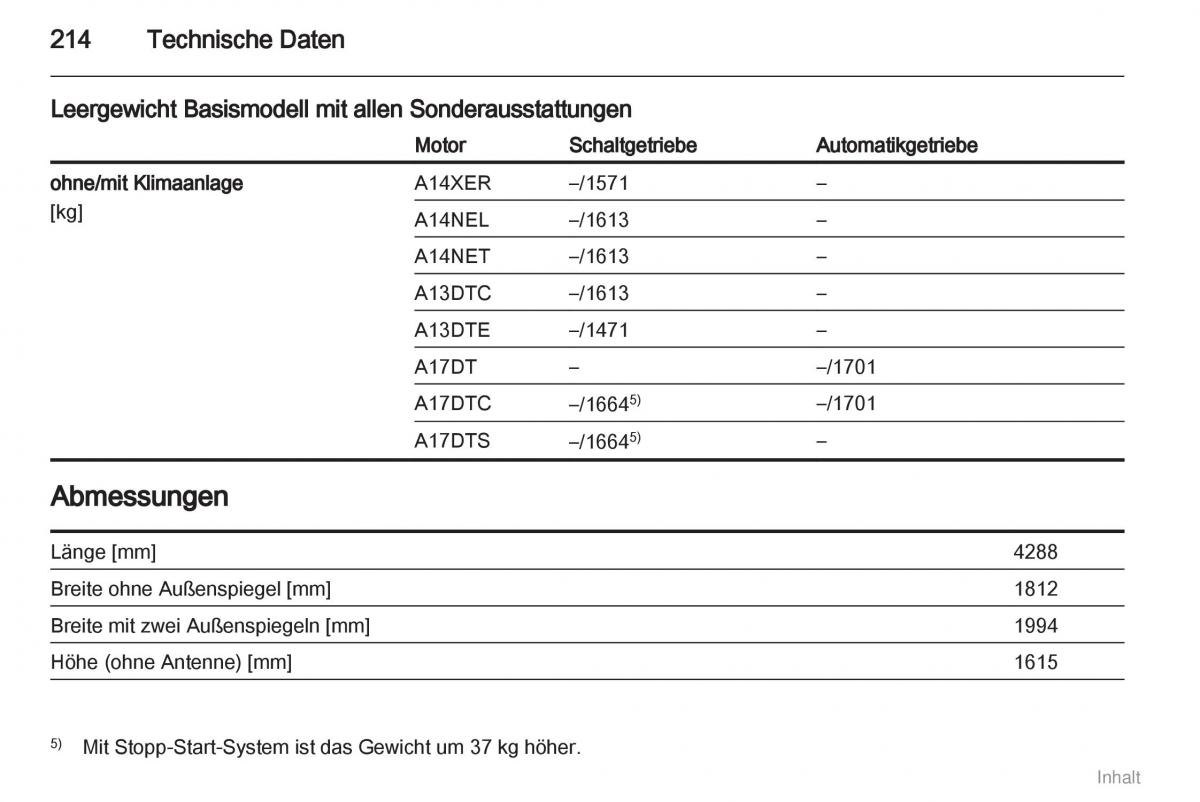 Opel Meriva II 2 B Chevrolet Meriva Vauxhall Meriva Handbuch / page 215