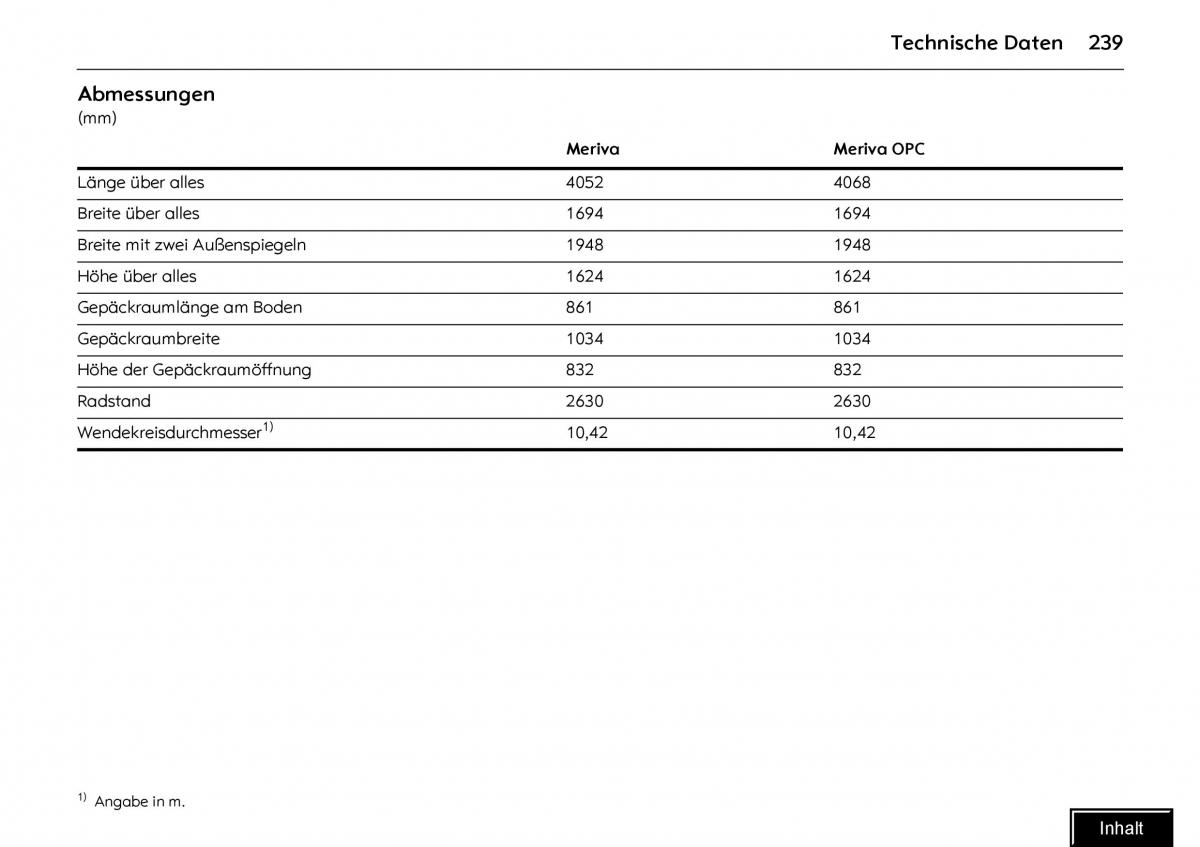 manual  Opel Meriva I 1 A Chevrolet Meriva Vauxhall Meriva Handbuch / page 241