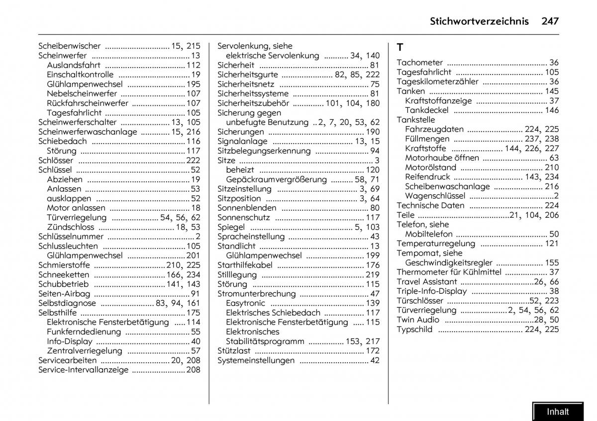 manual  Opel Meriva I 1 A Chevrolet Meriva Vauxhall Meriva Handbuch / page 249