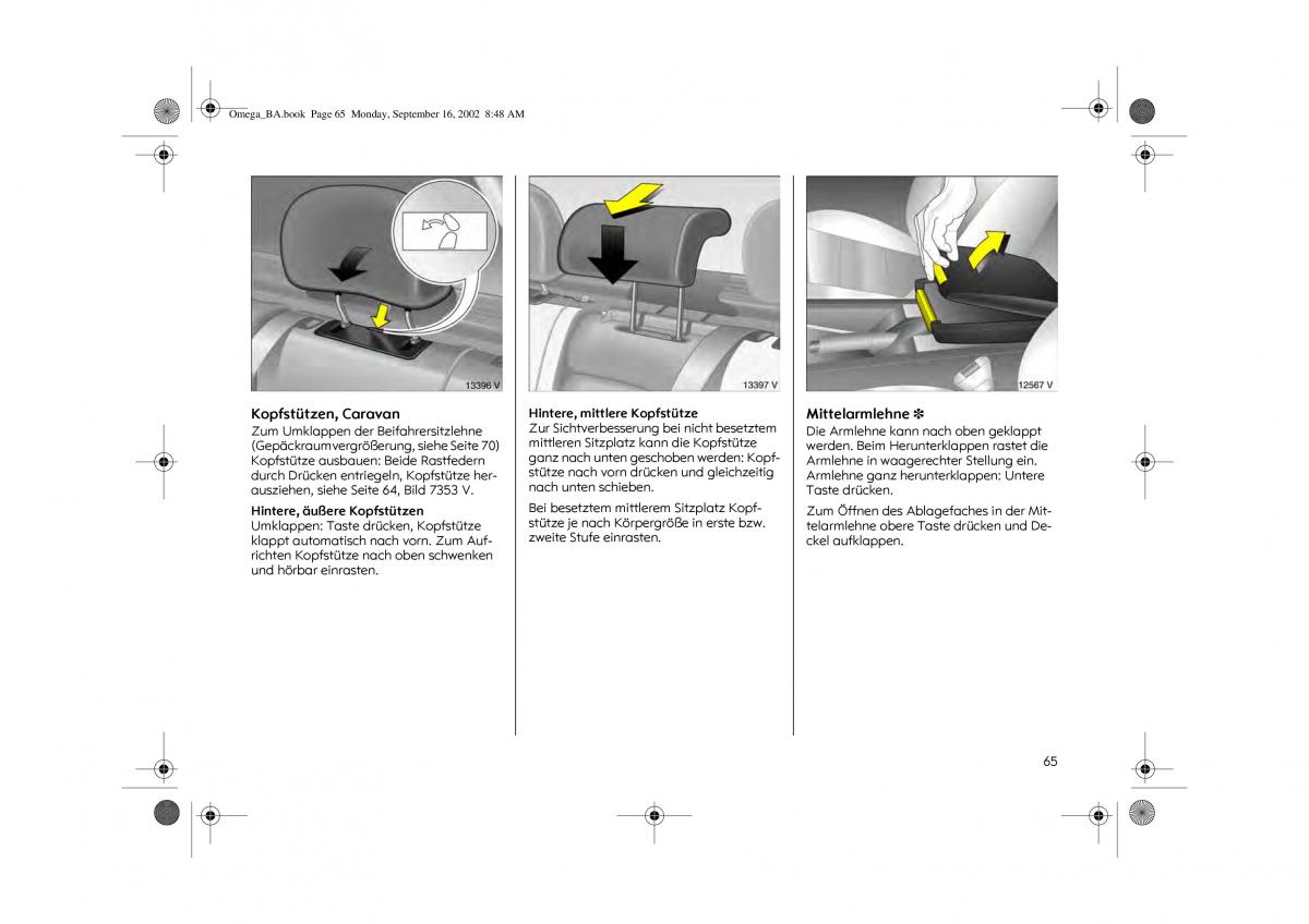 Opel Omega B FL Vauxhall Omega Cadillac Catera Handbuch / page 67