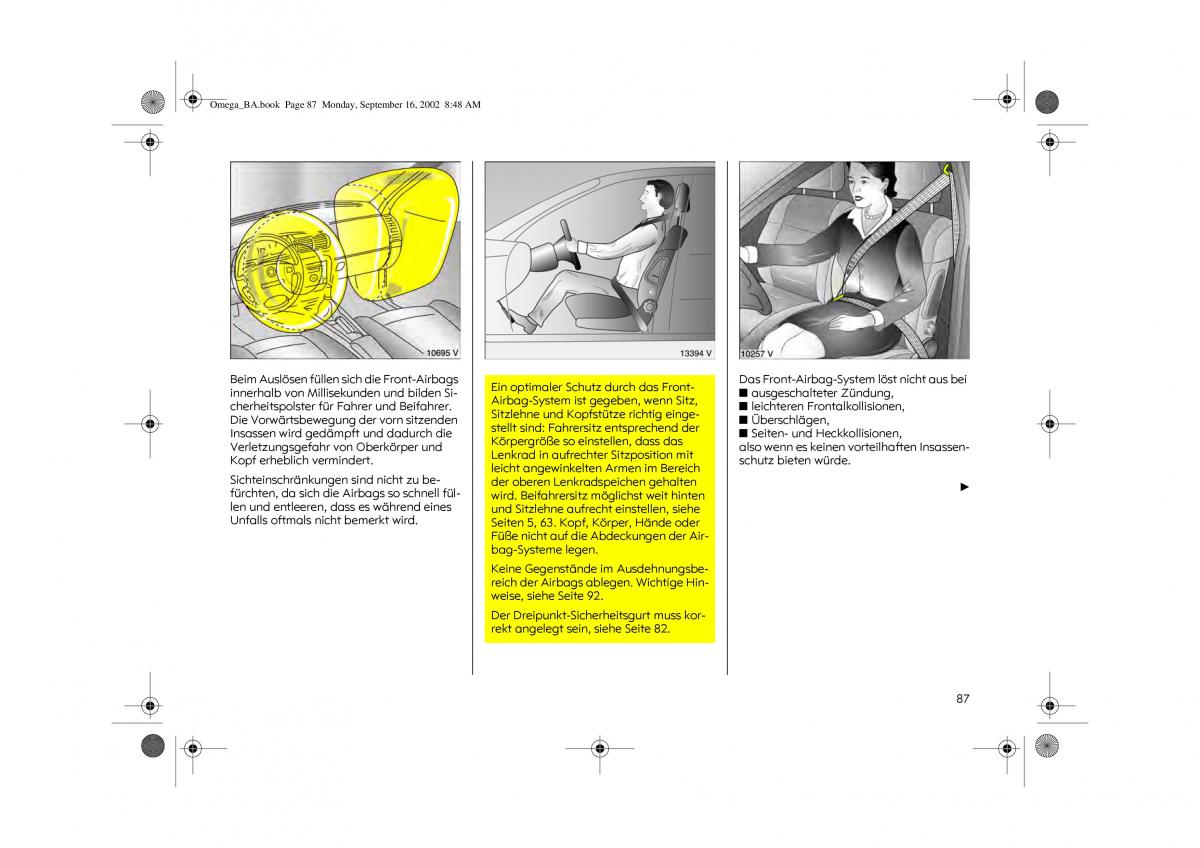 Opel Omega B FL Vauxhall Omega Cadillac Catera Handbuch / page 89