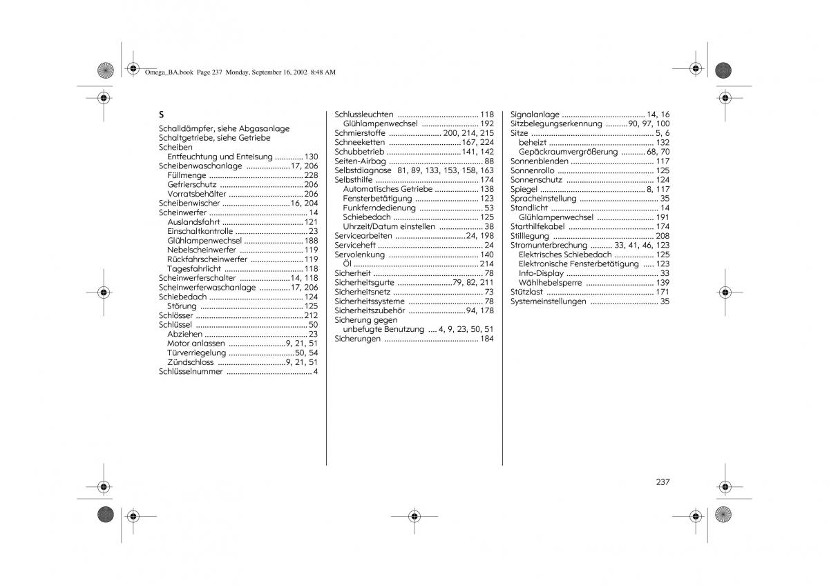 Opel Omega B FL Vauxhall Omega Cadillac Catera Handbuch / page 239