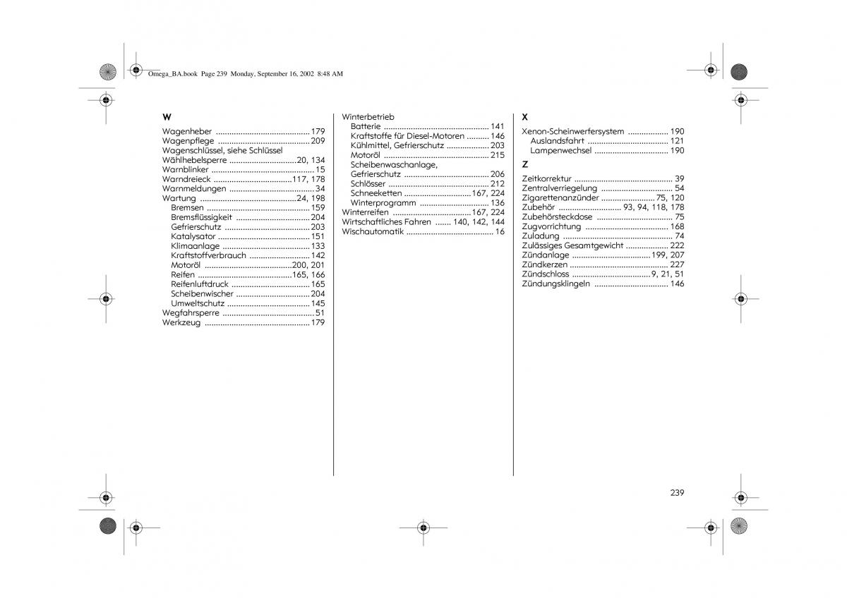 Opel Omega B FL Vauxhall Omega Cadillac Catera Handbuch / page 241