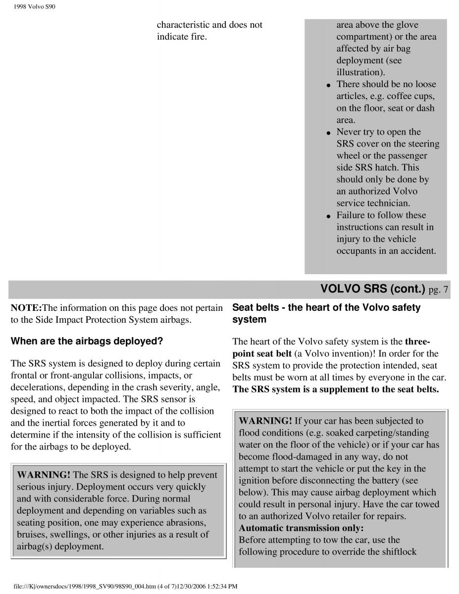 Volvo S90 V90 960 owners manual / page 13