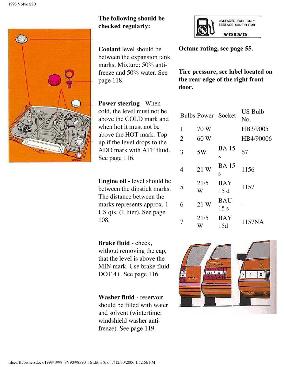 Volvo S90 V90 960 owners manual / page 174