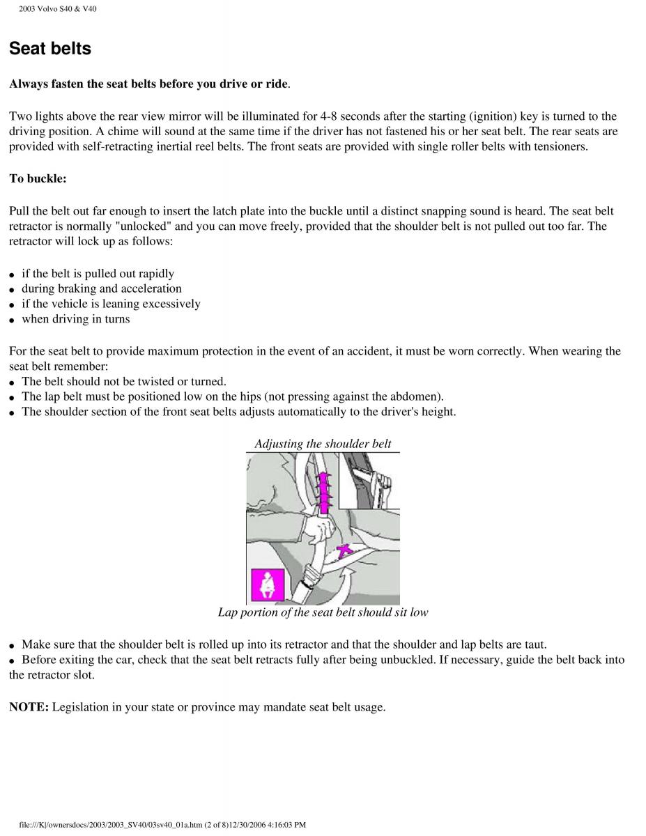 Volvo V40 S40 owners manual / page 8