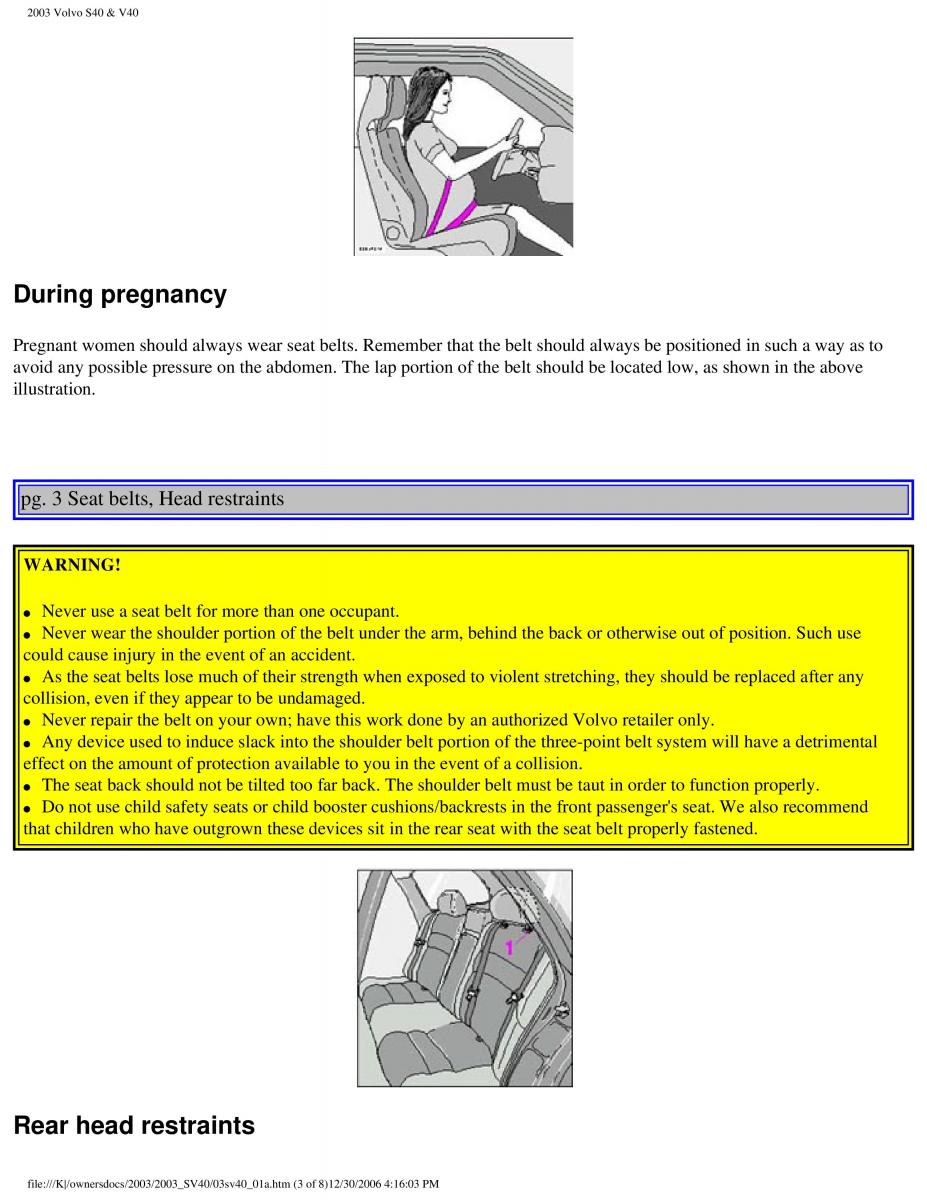 Volvo V40 S40 owners manual / page 9