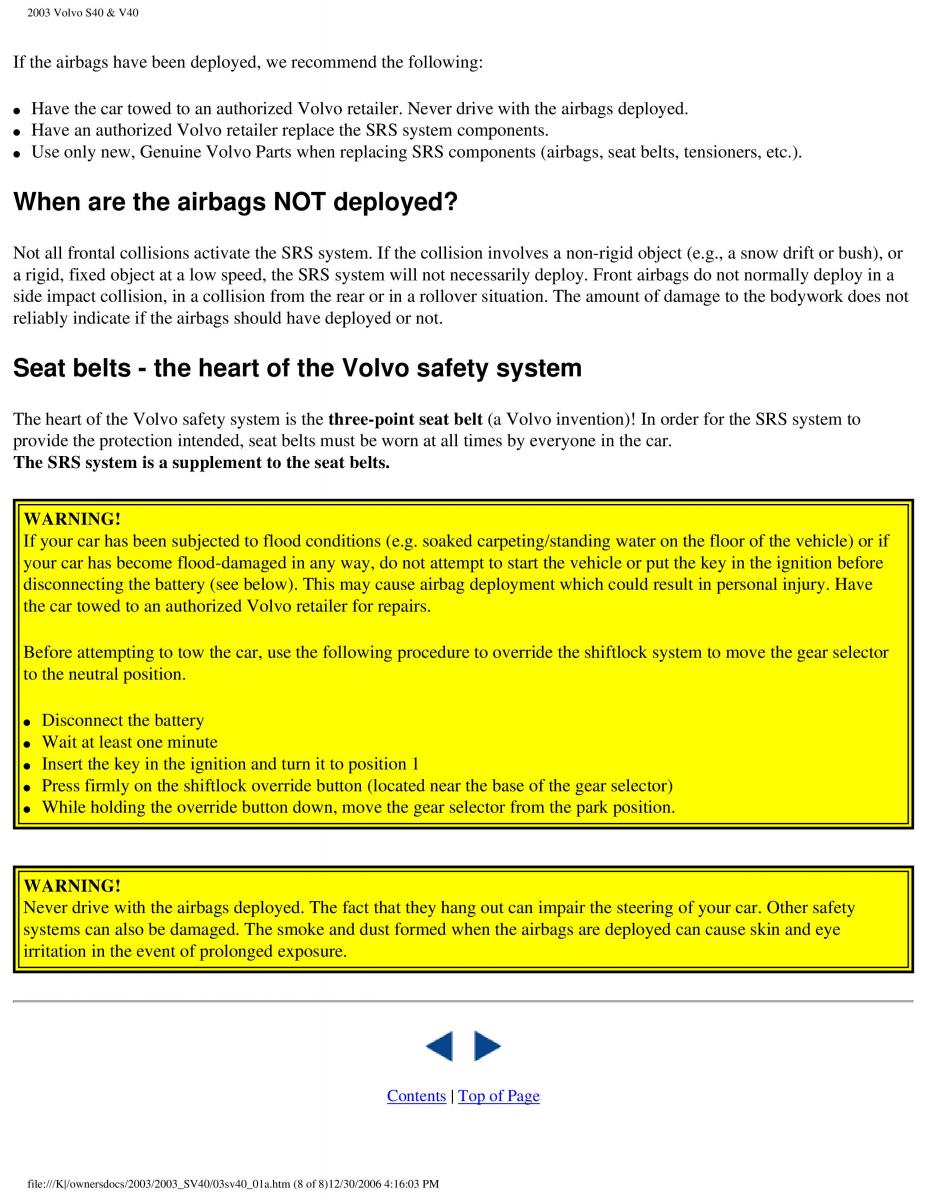 Volvo V40 S40 owners manual / page 14