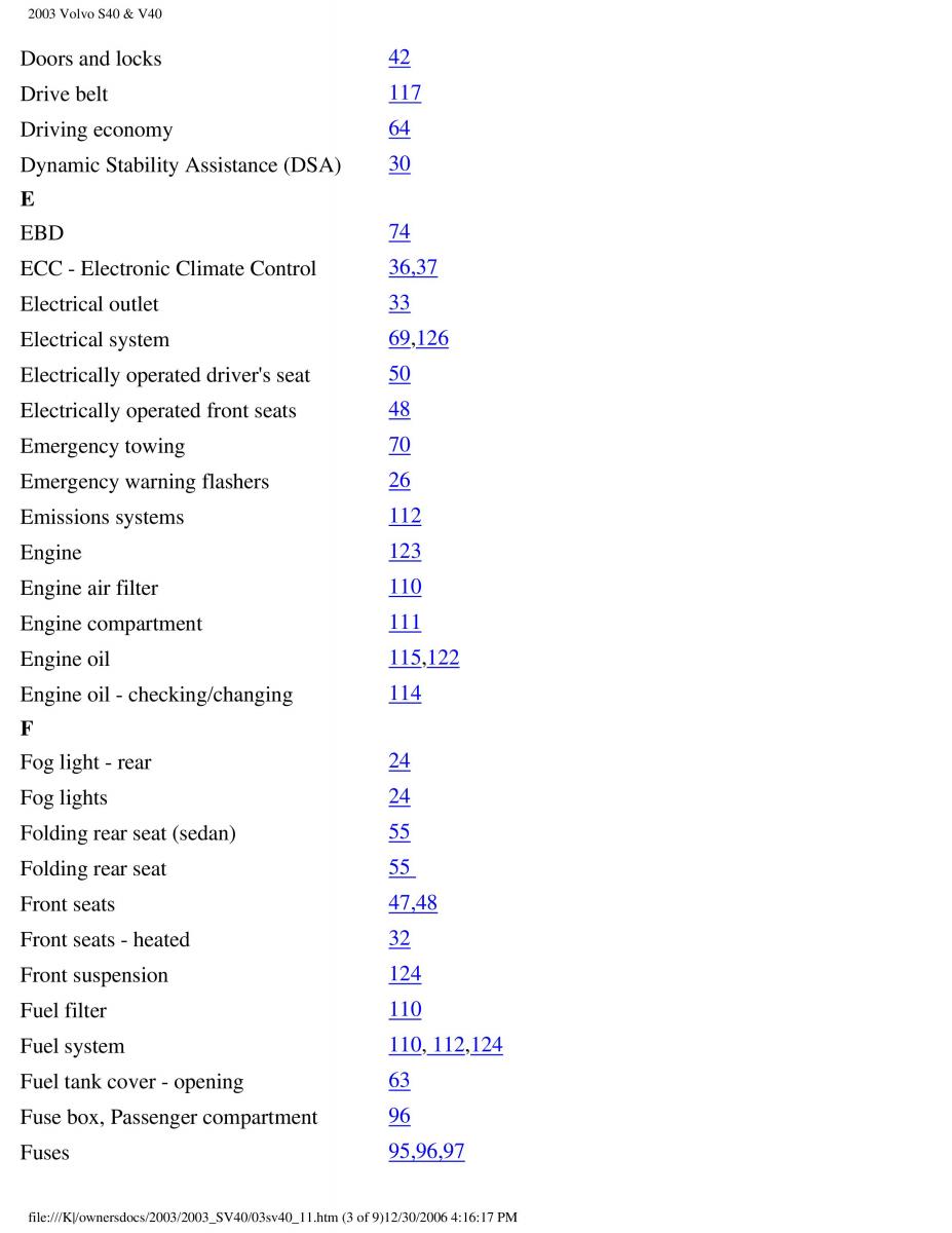 Volvo V40 S40 owners manual / page 179