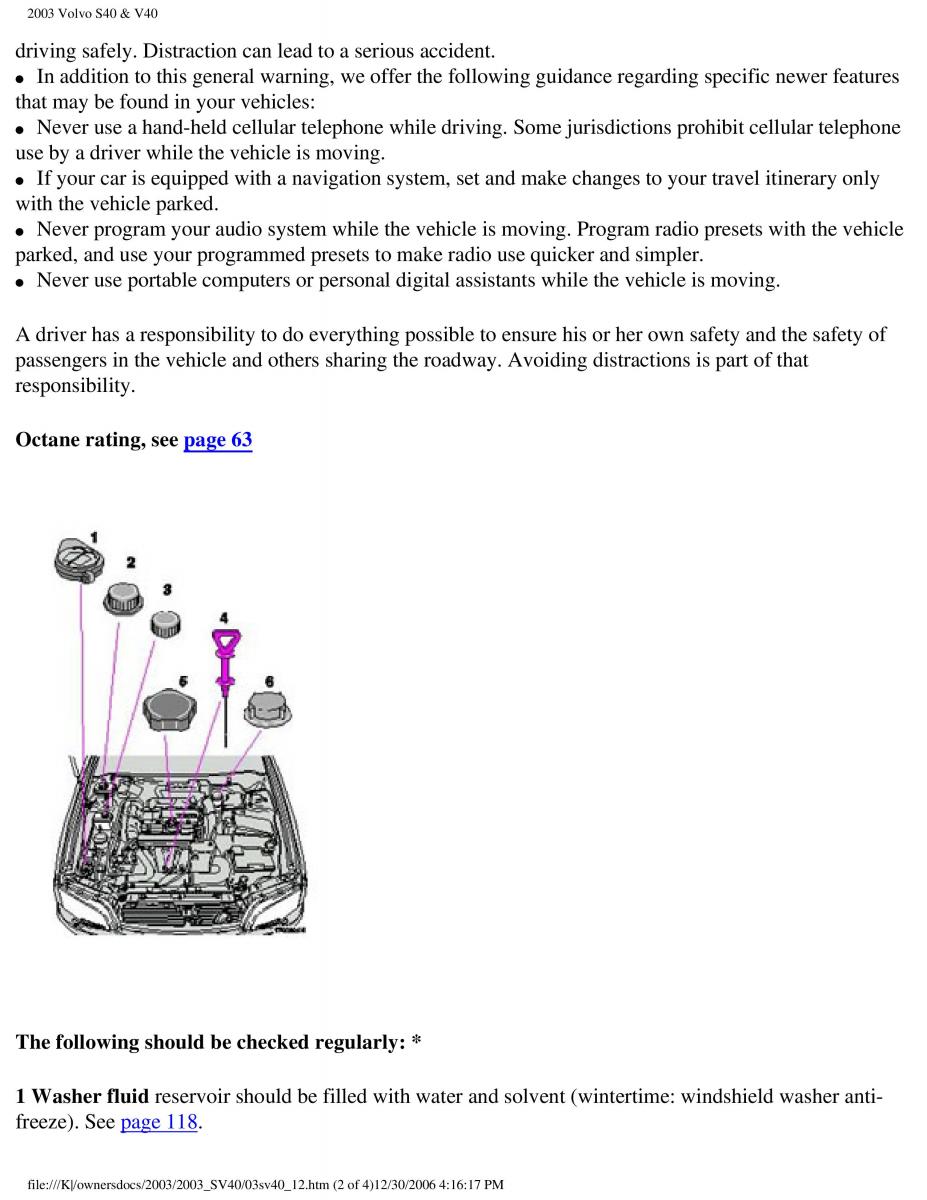 Volvo V40 S40 owners manual / page 187