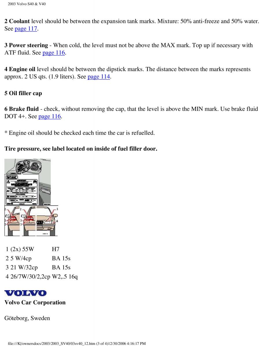Volvo V40 S40 owners manual / page 188