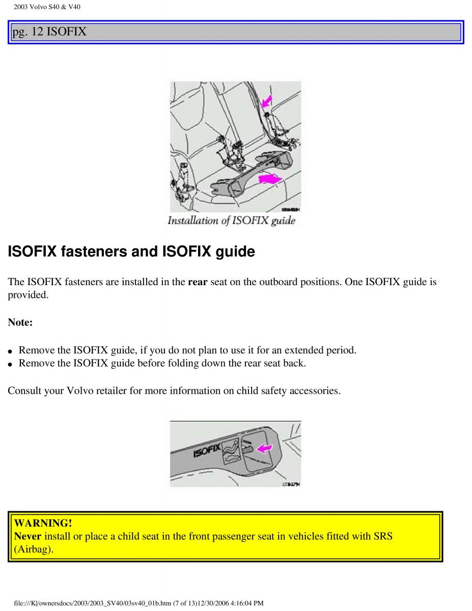 Volvo V40 S40 owners manual / page 21