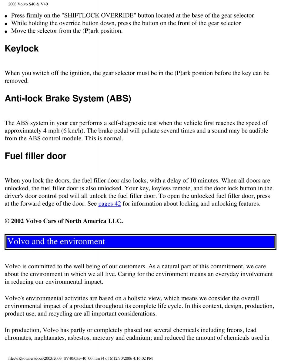 Volvo V40 S40 owners manual / page 4