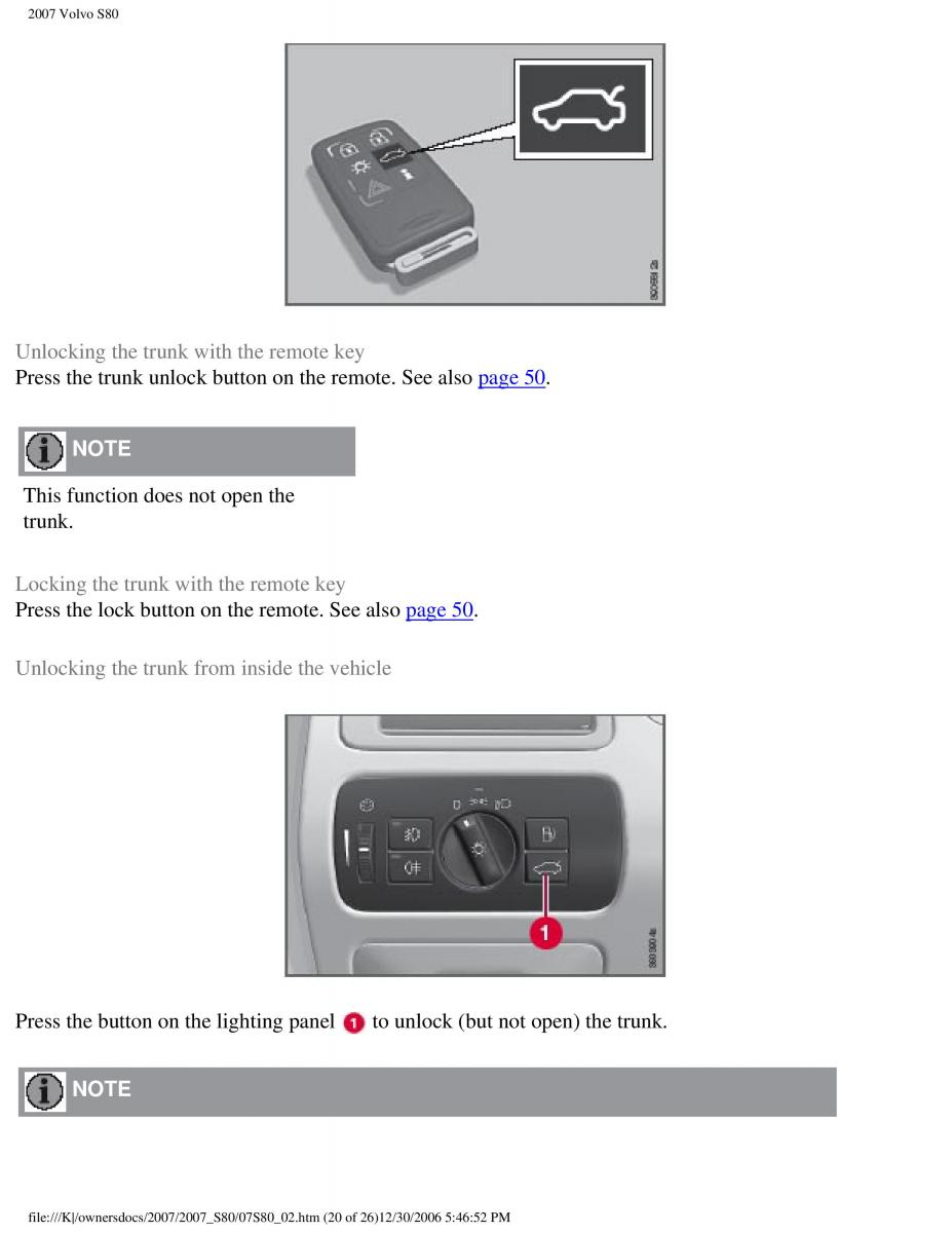volvo S80 II 2 owners manual / page 72