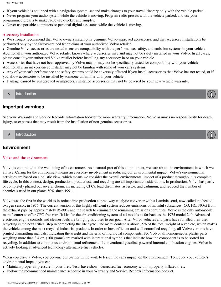 volvo S80 II 2 owners manual / page 5