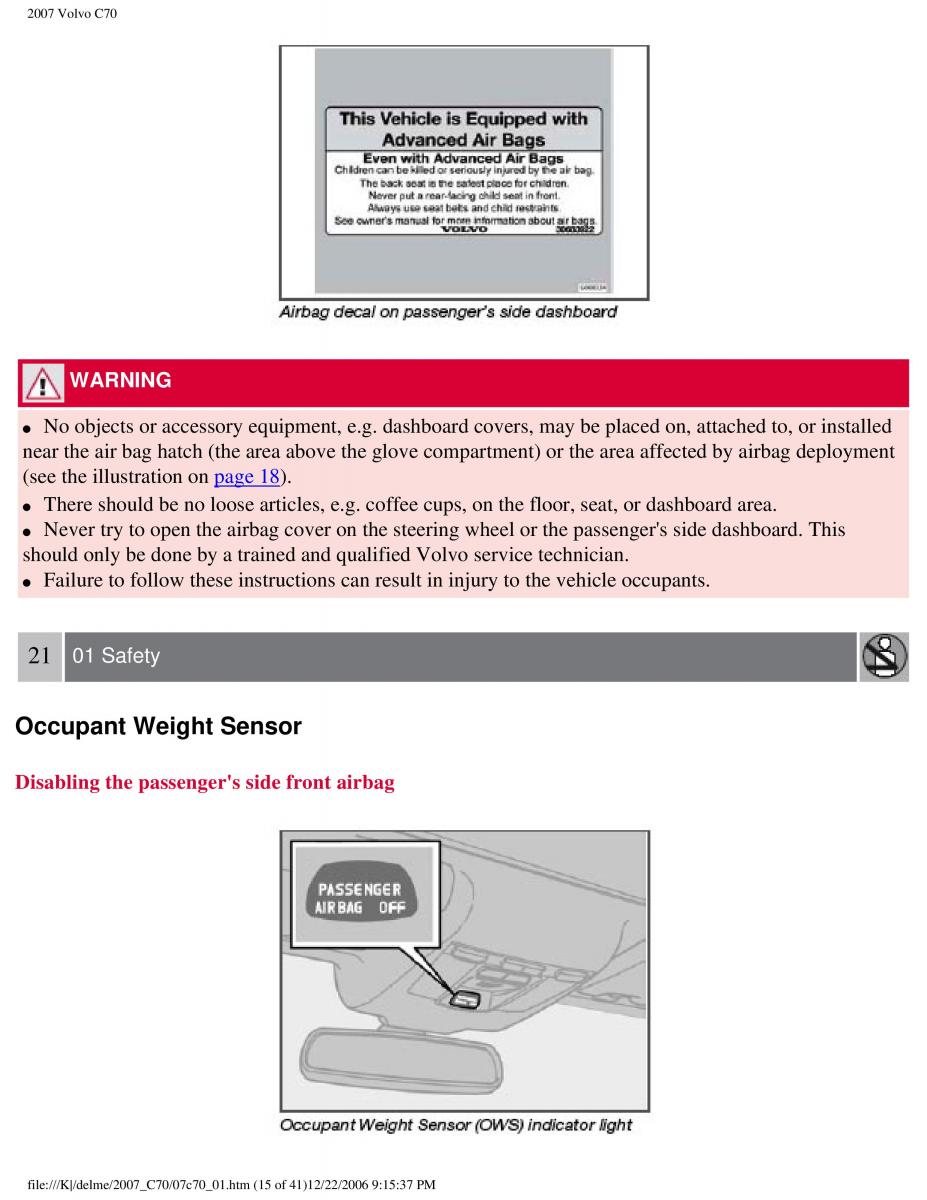 Volvo C70 M II 2 owners manual / page 22