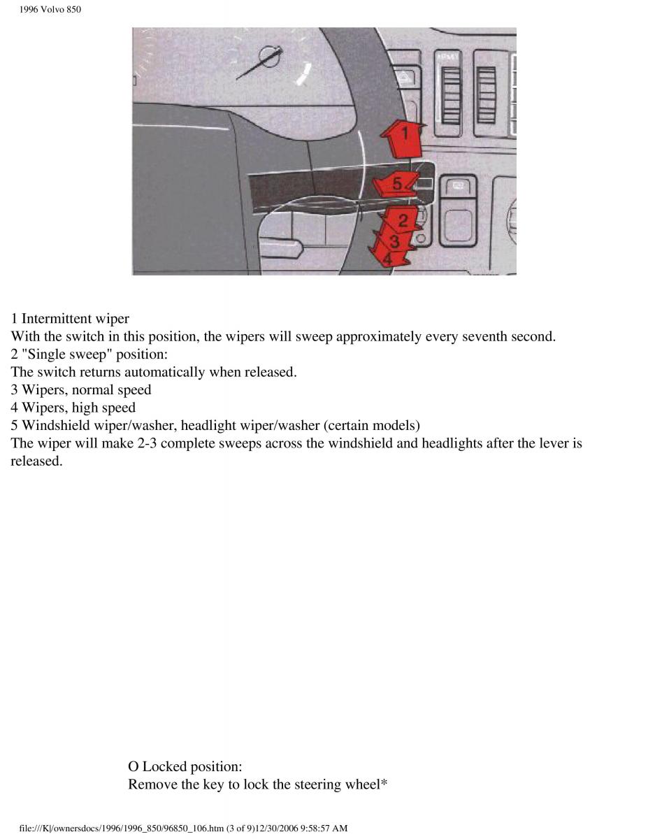 Volvo 850 owners manual / page 12