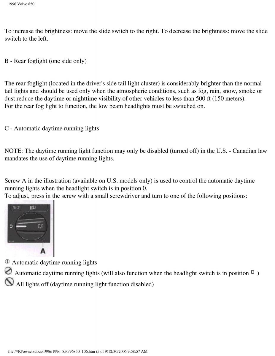 Volvo 850 owners manual / page 14