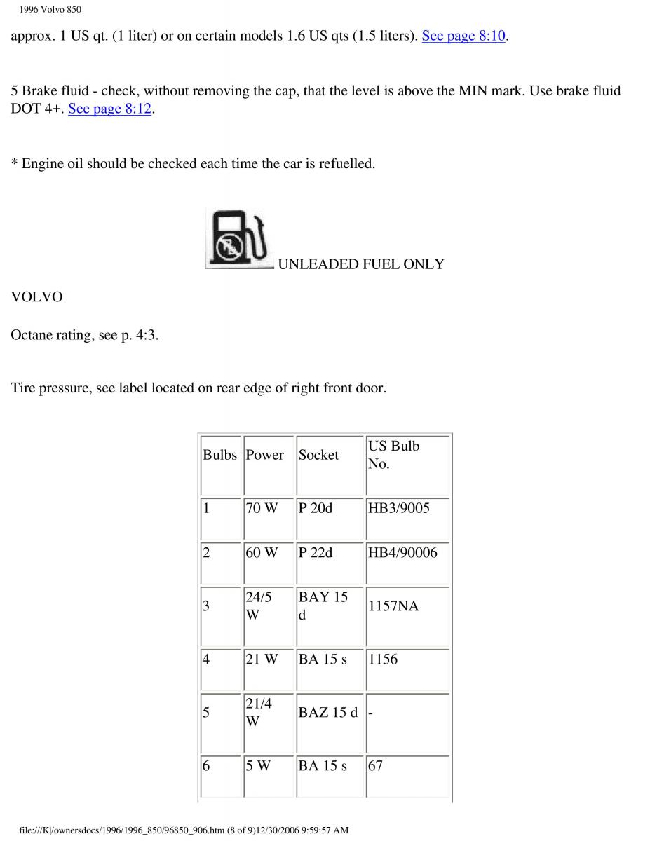 Volvo 850 owners manual / page 264