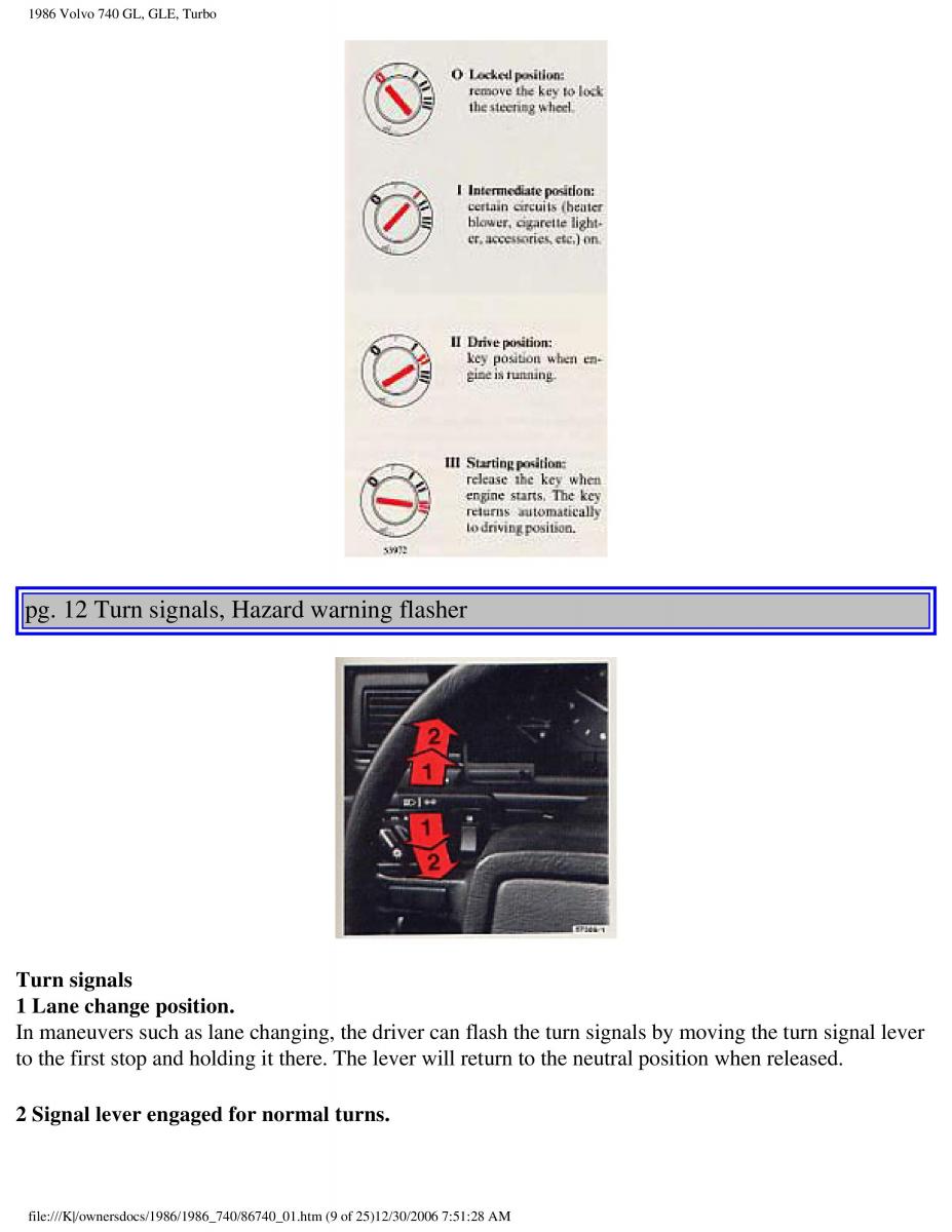 Volvo 740 GL GLE Turbo owners manual / page 12