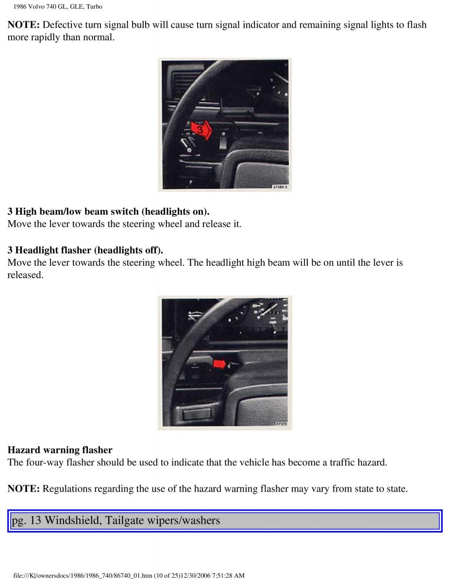 Volvo 740 GL GLE Turbo owners manual / page 13