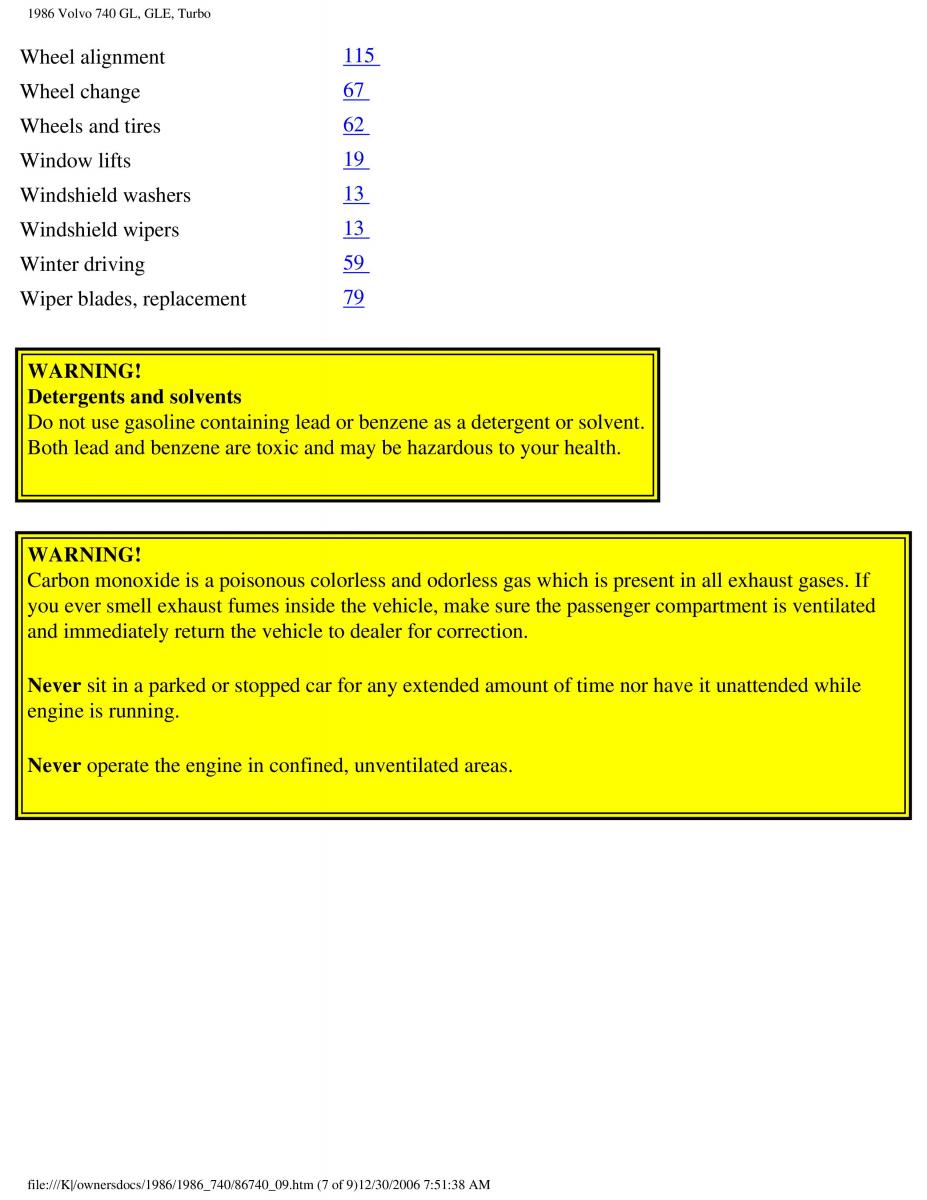 Volvo 740 GL GLE Turbo owners manual / page 139