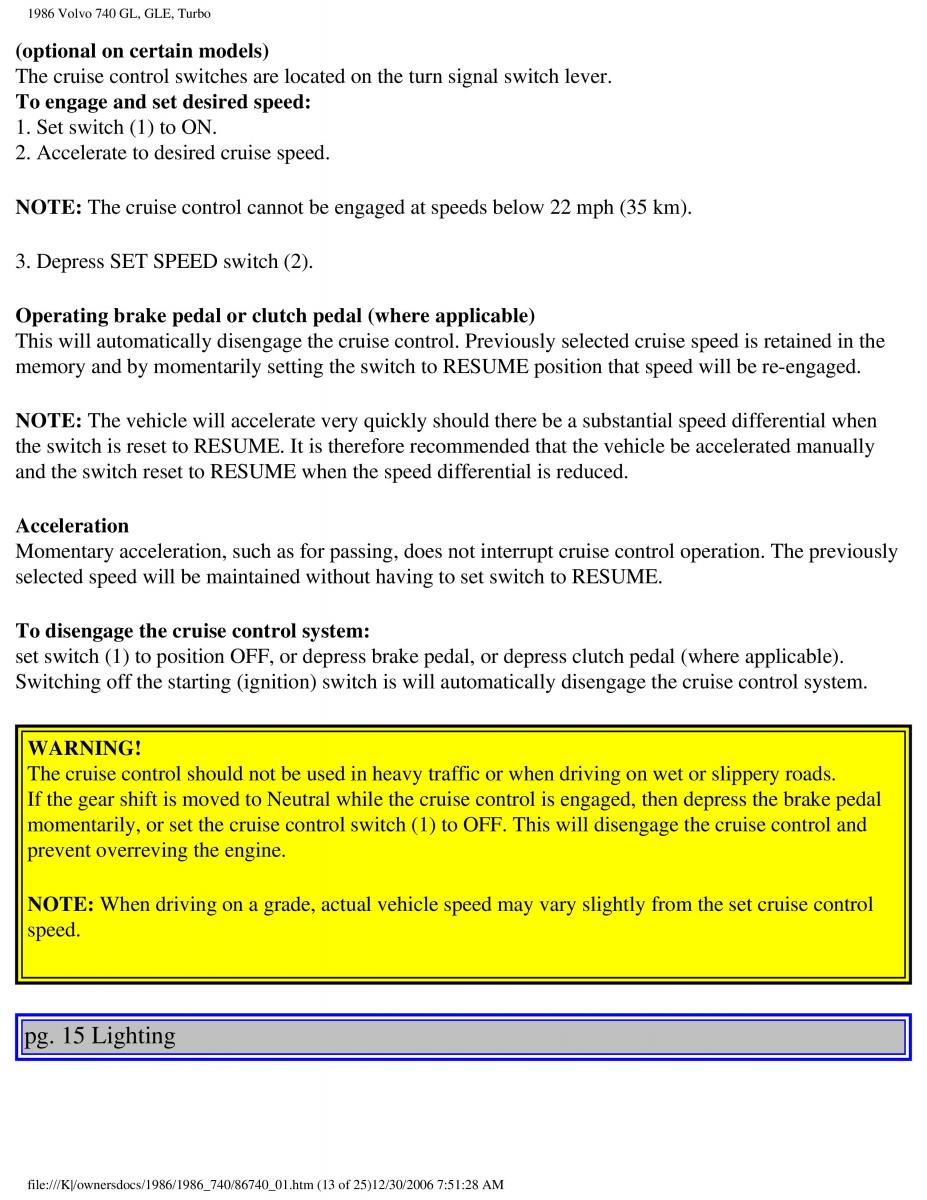 Volvo 740 GL GLE Turbo owners manual / page 16