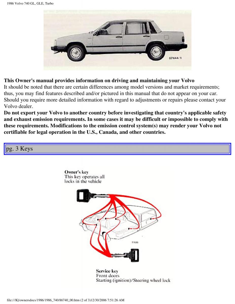 Volvo 740 GL GLE Turbo owners manual / page 2