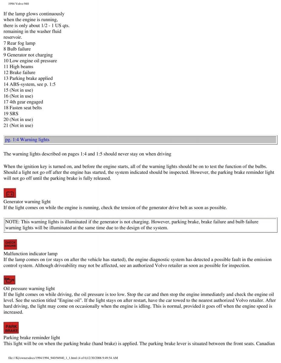 Volvo 940 owners manual / page 6