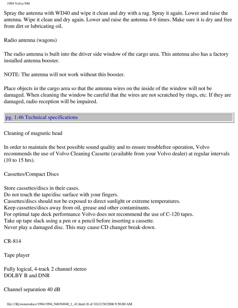 Volvo 940 owners manual / page 60