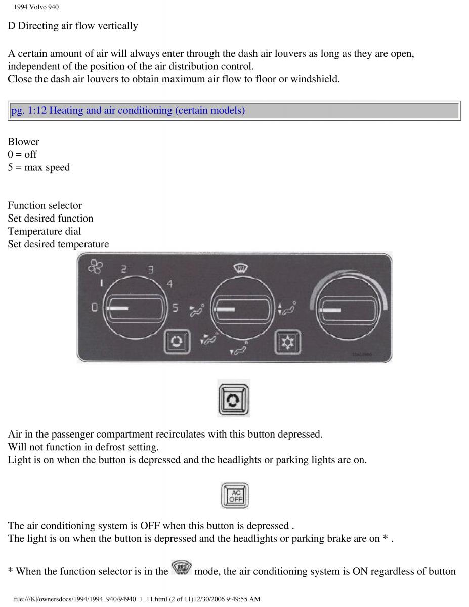 Volvo 940 owners manual / page 10