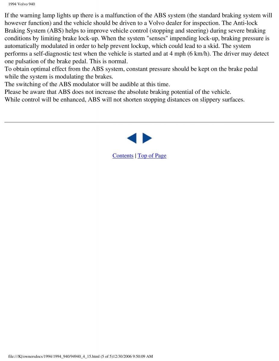 Volvo 940 owners manual / page 121