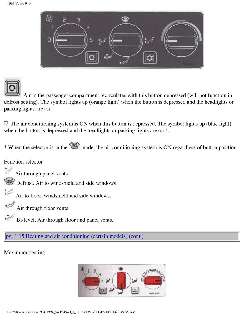 Volvo 940 owners manual / page 13