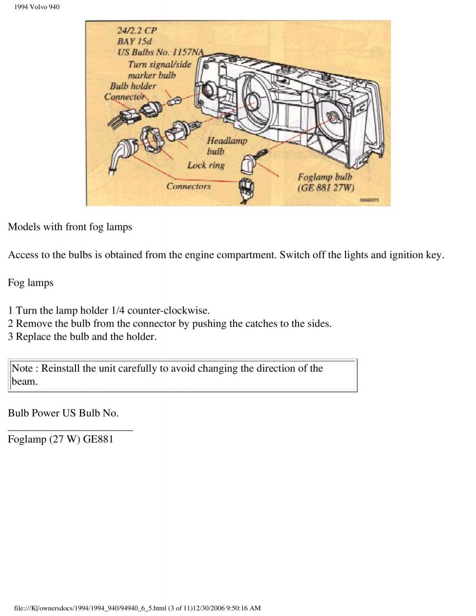 Volvo 940 owners manual / page 149