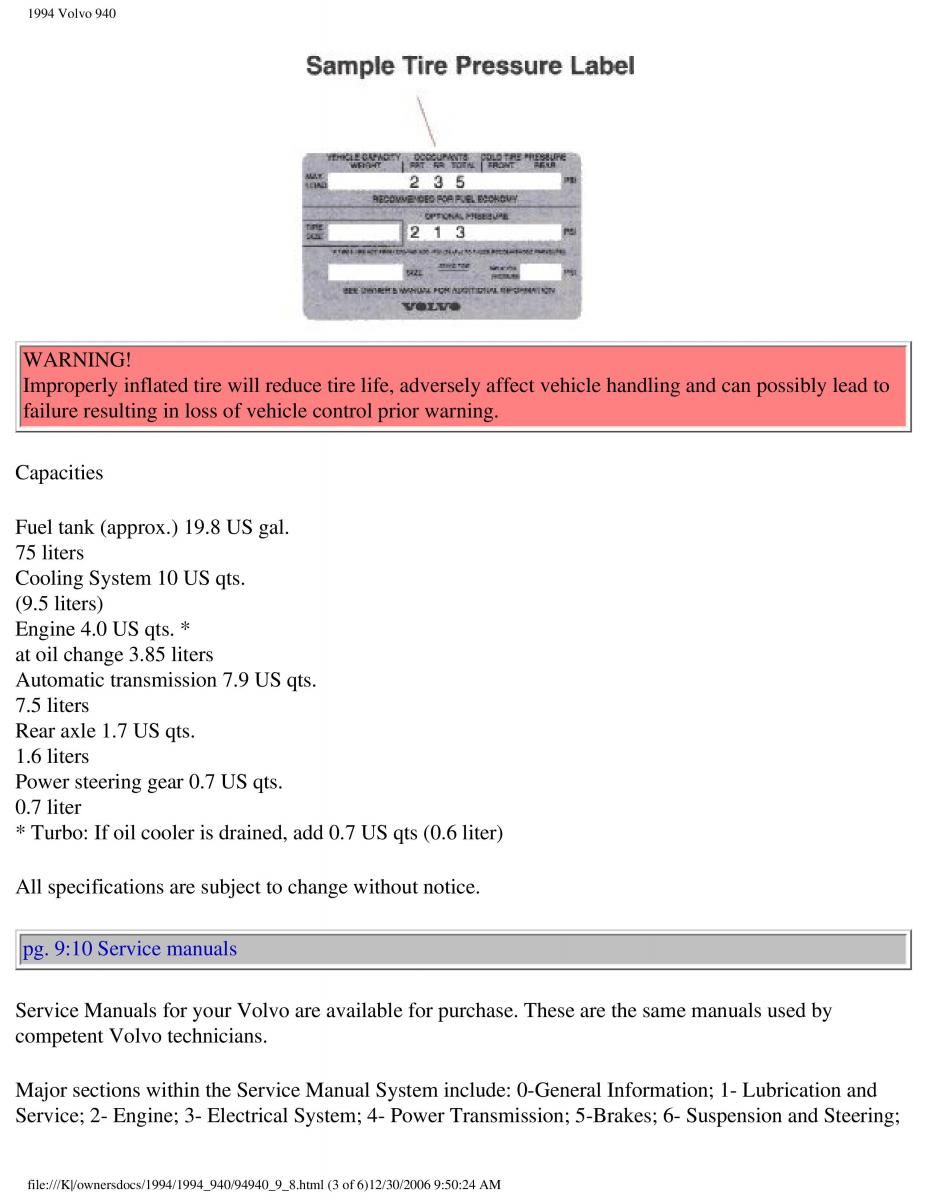 Volvo 940 owners manual / page 199