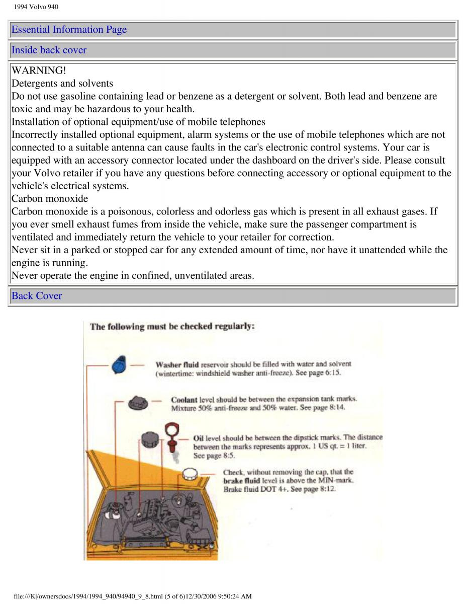 Volvo 940 owners manual / page 201