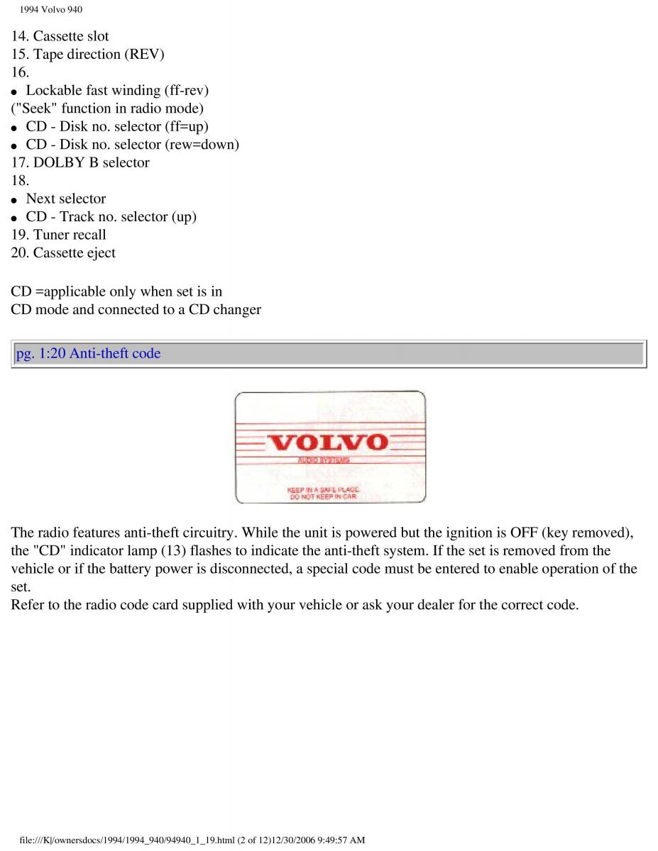 Volvo 940 owners manual / page 21