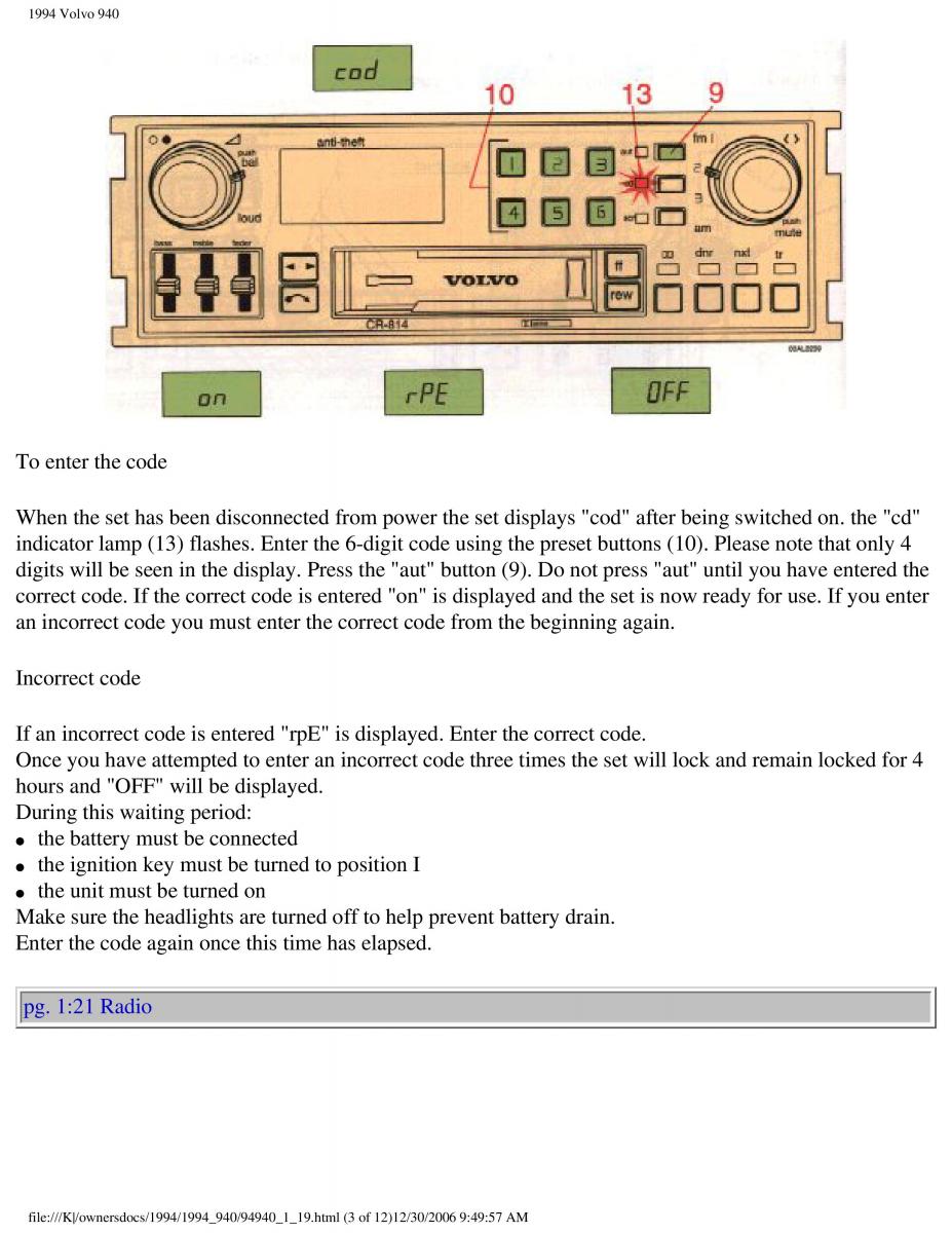 Volvo 940 owners manual / page 22