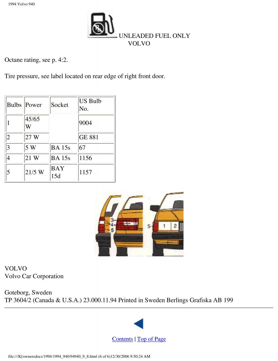 Volvo 940 owners manual / page 202