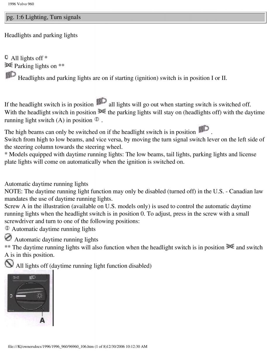 Volvo 960 owners manual / page 9