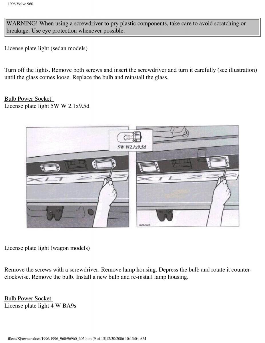 Volvo 960 owners manual / page 192