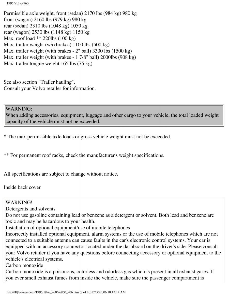 Volvo 960 owners manual / page 251