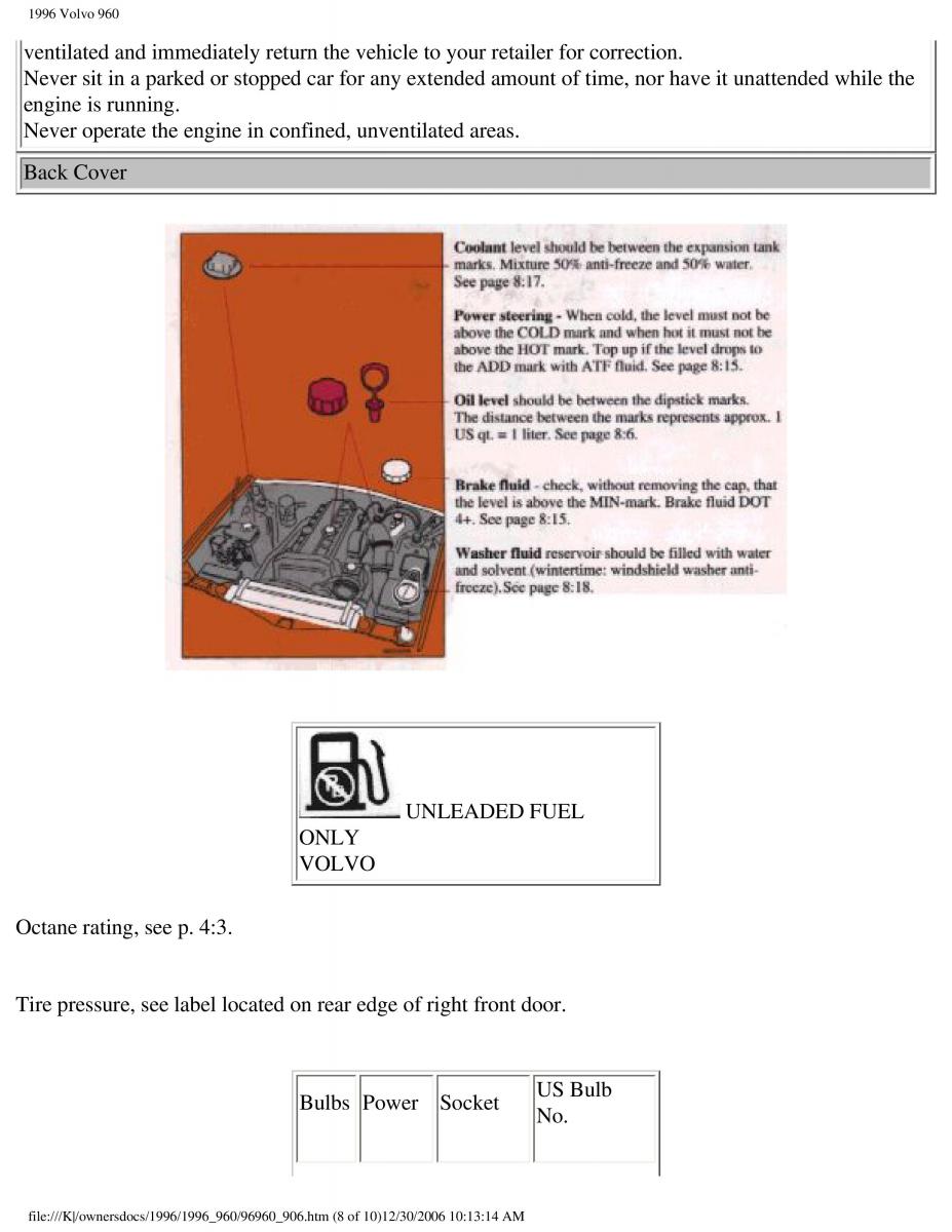 Volvo 960 owners manual / page 252