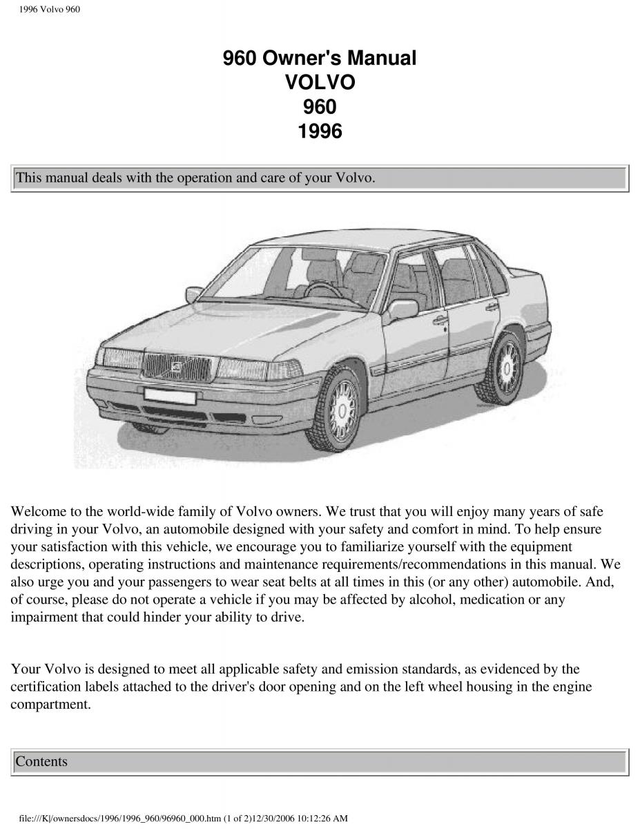 Volvo 960 owners manual / page 1