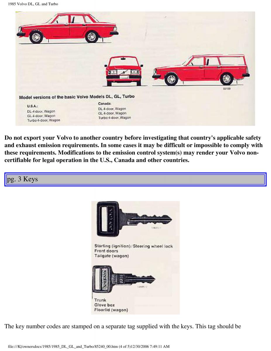 Volvo DL GL Turbo owners manual / page 4
