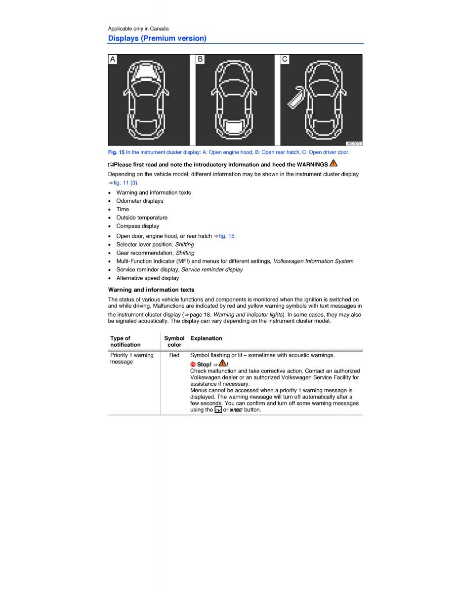 VW Beetle owners manual / page 21