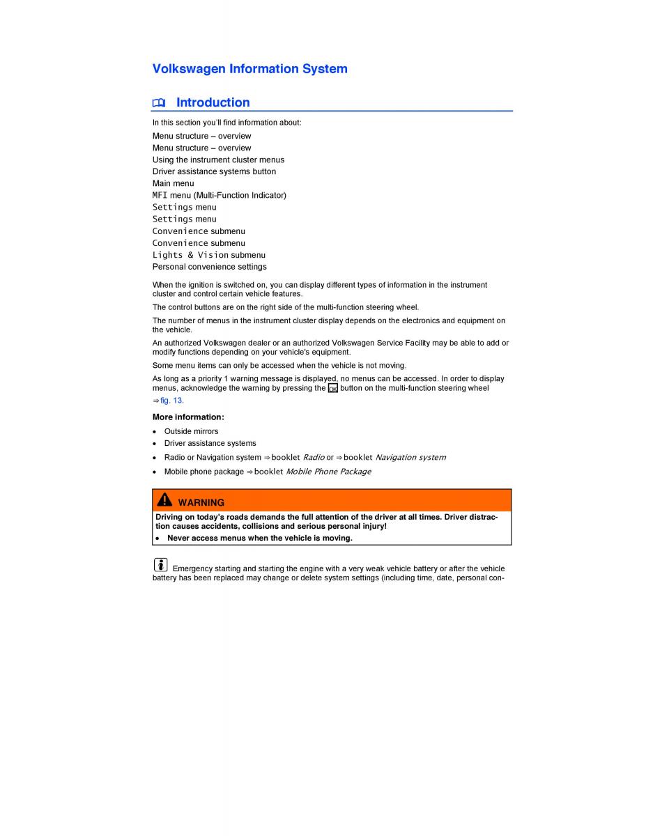 VW CC owners manual / page 21