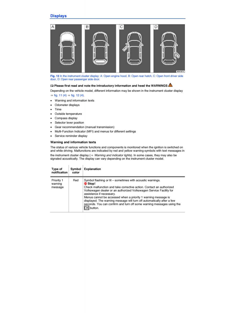 VW Tiguan owners manual / page 14